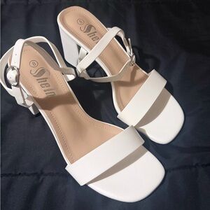 SHEIN Elegant White Block Heel Sandals
